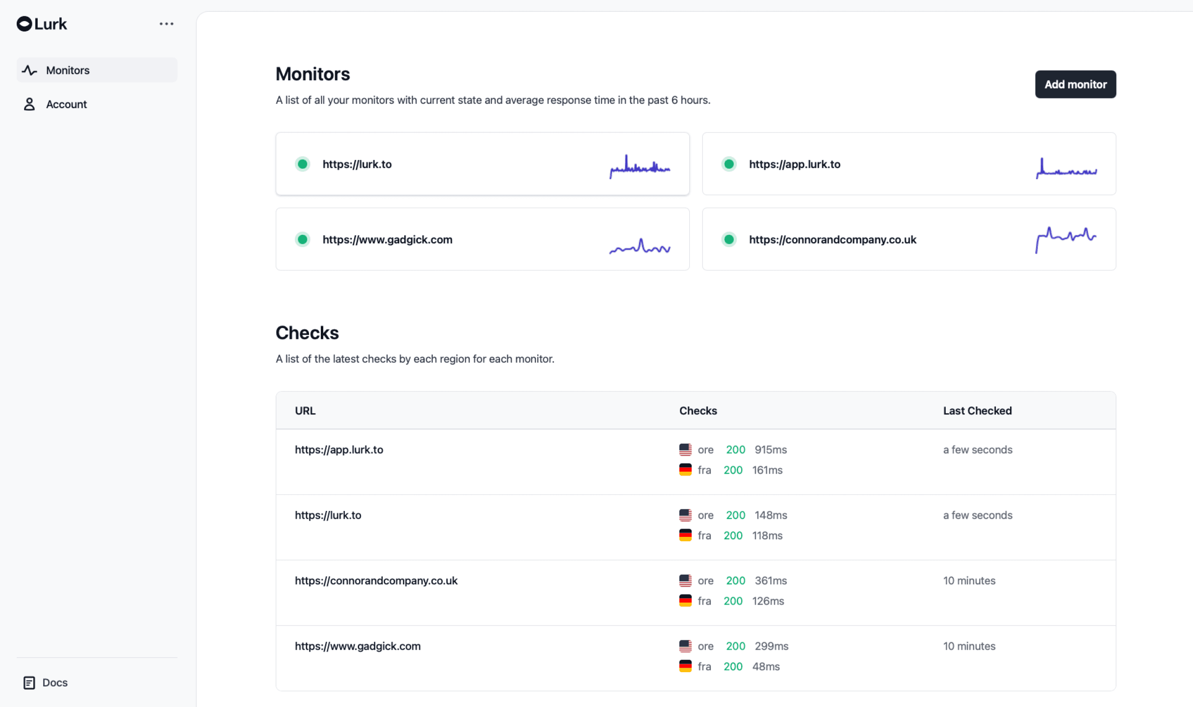 Lurk dashboard